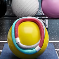 Fitness Equipment Featuring Colored Exercise Balls And Resistance Bands In Gym