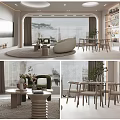 Modern Living And Dining Room Interior With Sofa Coffee Table Dining Set And Large Window