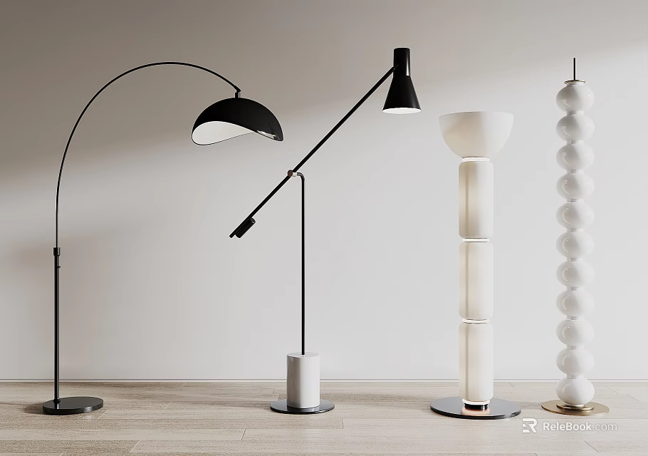 Modern Floor Lamps with Arched Arm Cone Shade and Spherical Stacked Design 3d model 