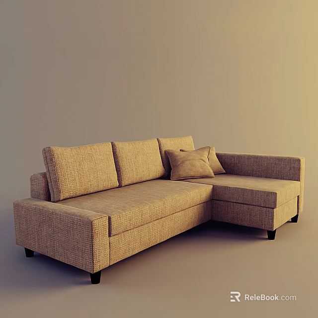 Modern Beige Fabric Sectional Sofa With Comfortable Cushions And L Shape Design 3d model