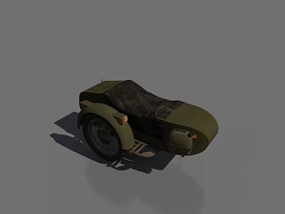 Military Green Sidecar Motorcycle With Black Seat And Wheel Details 3d model