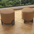 Brown Leather Shoe Stools On Wooden Floor With Window And Green Landscape