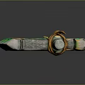 Decorative Axe With Green Yellow Patterns And Carved Wooden Handle