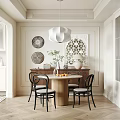Elegant Restaurant Interior With Round Wooden Table Black Chairs Pendant Light And Wall Decor