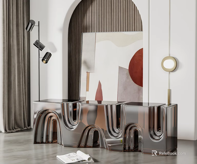 Modern Metallic Stools With Unique Curved Design In Contemporary Interior Space 3d model