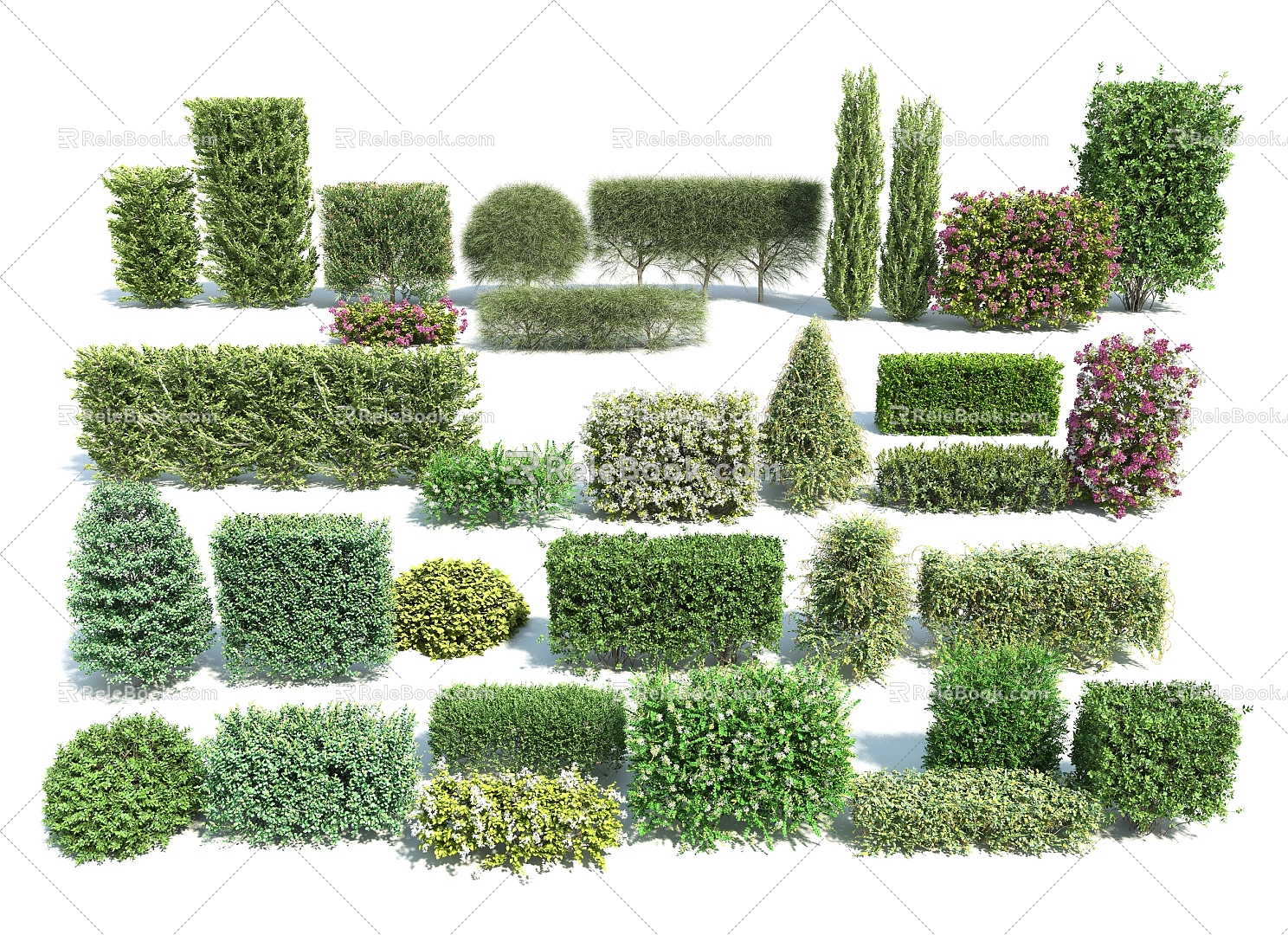 Modern Shrub Square Hedge Combination 3d model