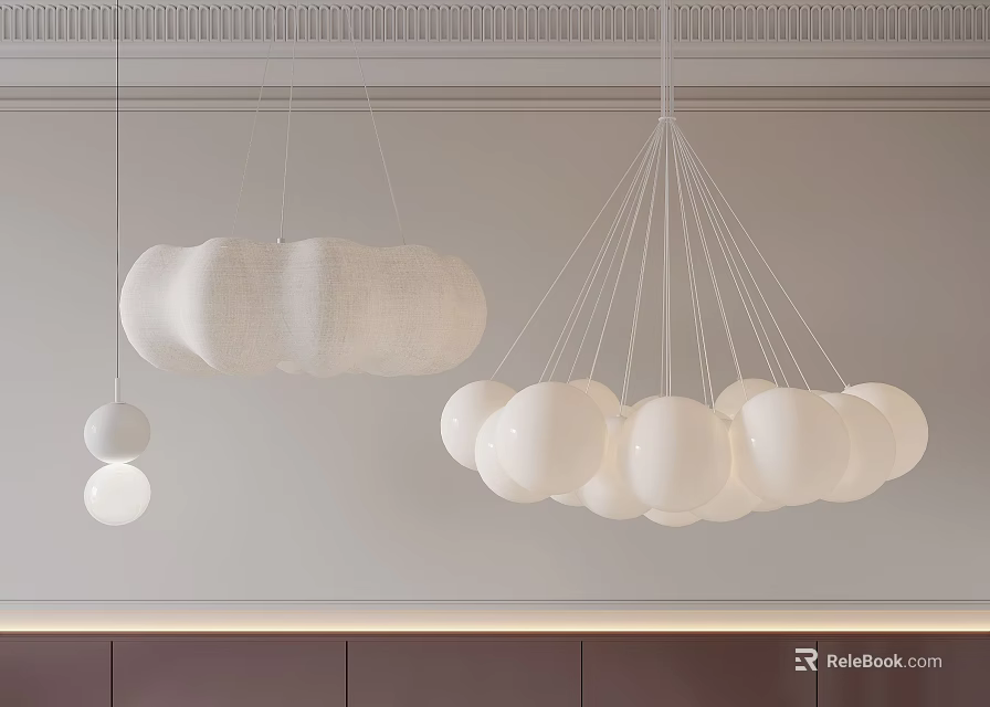 Modern White Hanging Pendant Lights With Cloud Shaped And Spherical Design 3d model
