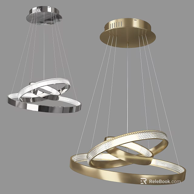 Modern Multi Ring Chandeliers in Silver and Gold Metallic Circular Design 3d model 