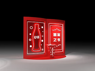 Red Display Board Featuring Coca Cola Bottle And Answer Book Design 3d model