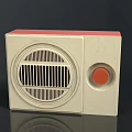 Vintage Cream Colored Radio With Circular Speaker Grille And Red Knob