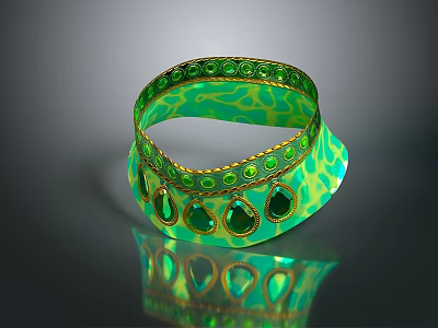 Green Decorative Bracelet with Teardrop Shaped Gems and Golden Border and Intricate Patterned Design 3d model