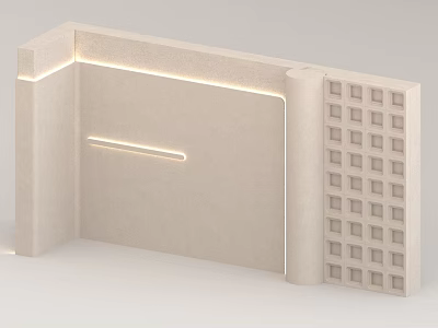 Modern Beige Background Wall With LED Strip Lights And Grid Pattern Design 3d model