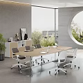 Modern Public Office Space With Long Table Wheeled Chairs Large Windows And Green Plants