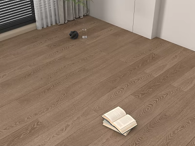 Natural Wood Grain Wooden Floor With Open Book And Vase Near Window Blinds 3d model