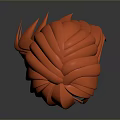 Red Layered Long Hairstyle of Game Movie Character in 3D Model Design