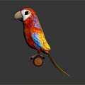 Colorful Parrot with Vibrant Feathers Perched on Wooden Log Against Gray Background 3d model