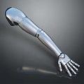 Silver Metallic Mechanical Arm Featuring Palm Fingers And Joint Connections On Dark Background