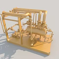 Golden Industrial Equipment Unit Featuring Pipes Valves Cylinders and Frame Structure Model