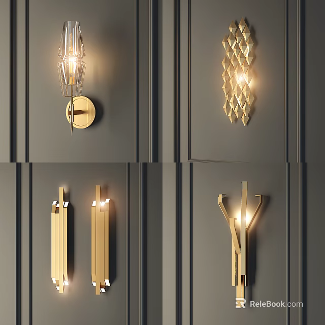 Modern Gold Metal Wall Lamps With Geometric Design For Interior Decor 3d model 