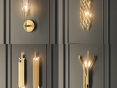 Modern Gold Metal Wall Lamps With Geometric Design For Interior Decor 3d model