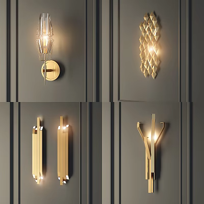 Modern Gold Metal Wall Lamps With Geometric Design For Interior Decor 3d model