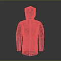 Blue Hooded Jacket With Fish Scale Textured Pattern And Contrast Panel Design 3d model