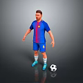 Soccer Football Player Game Character With Blue Red Striped Jersey Number 8 And Soccer Ball