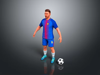 Soccer Football Player Game Character With Blue Red Striped Jersey Number 8 And Soccer Ball 3d model