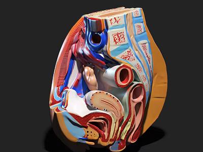 Pelvic Organs Anatomical Model Showing Detailed Internal Structure And Labeled Parts 3d model