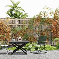 Lush Vines Covering Bamboo Fence in Cozy Outdoor Space with Table and Chairs