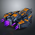Futuristic Sci Fi Spaceship With Purple Thrusters And Orange Black Design
