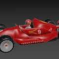 Red Race Car With Number 9 And Helmeted Driver Streamlined Body And Large Wheels