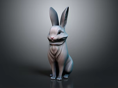 Gray Rabbit Sculpture With Large Ears Sitting Posture Modern Design On Dark Background 3d model