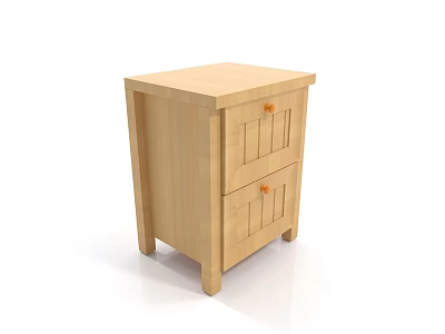 Light Wood Bedside Table With Two Drawers And Orange Knobs For Bedroom 3d model
