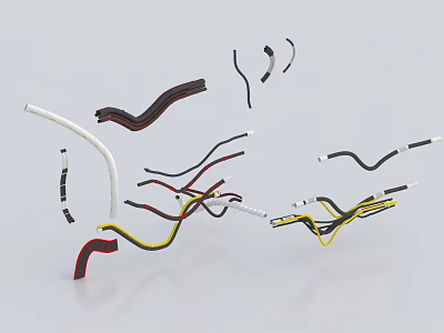 Industrial Equipment Parts With Different Colors Various Shapes Including Cables Pipes Connectors 3d model