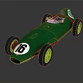 Vintage Green Single Seat Racing Car With Number 16 And Yellow Wheels