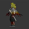 Anime Action Figure With Yellow Hair Flame Decorations And Black Outfit