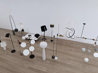 Modern Minimalist Lighting Set Featuring Floor Lamps Pendant Lights And Table Lamps 3d model