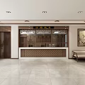 Traditional Chinese Medicine Clinic Reception Area With Wooden Front Desk And Decorations