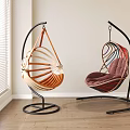 Indoor Hanging Chairs With Metal Stand Woven And Padded Design In Living Room