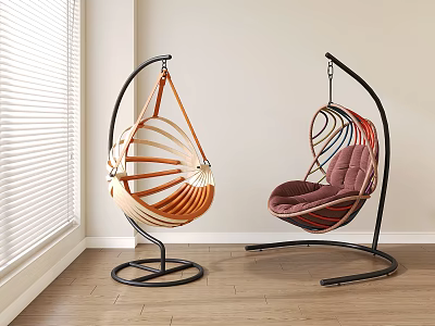 Indoor Hanging Chairs With Metal Stand Woven And Padded Design In Living Room 3d model
