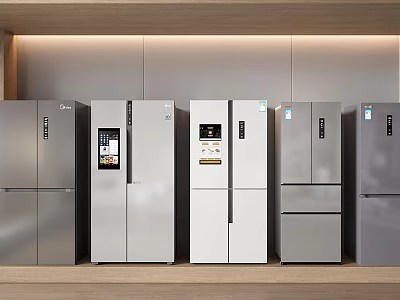 Various Styles of Refrigerators Silver White Multi Door Side by Side in Modern Kitchen 3d model