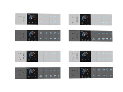 Modern Switch Panels With Various Styles Buttons Sockets And Digital 3d model