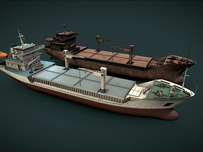 Two Cargo Ships With Different Deck Structures And Maritime Design Features 3d model