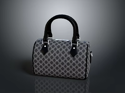 Classic Gray Handbag Featuring Black Handle Hexagonal Pattern And Metal Hardware Accents 3d model