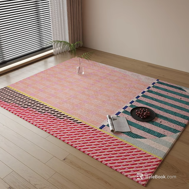 Square Area Rug With Colorful Geometric Patterns In Room 3d model