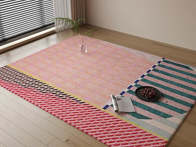Square Area Rug With Colorful Geometric Patterns In Room 3d model