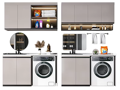 Modern Bathroom Cabinet with Washing Machine Mirror Storage Shelves and Toiletries 3d model