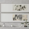 Bamboo Plant Paintings in Scroll Frames for Home Wall Decor 3d model