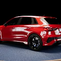 Red Audi Sporty Five Door Hatchback With Black Wheels On Display Platform 3d model